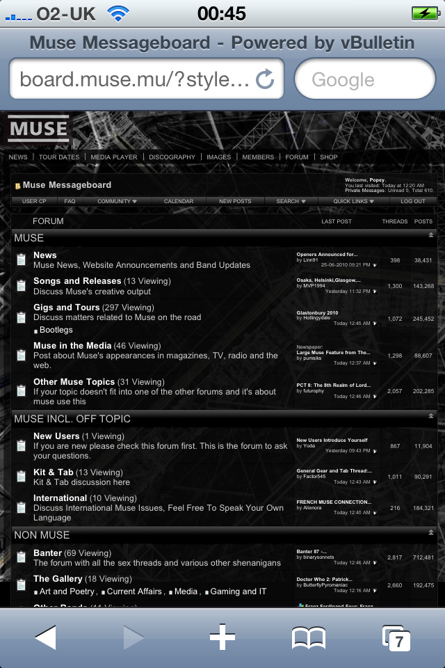 Muse board on the iPhone 4